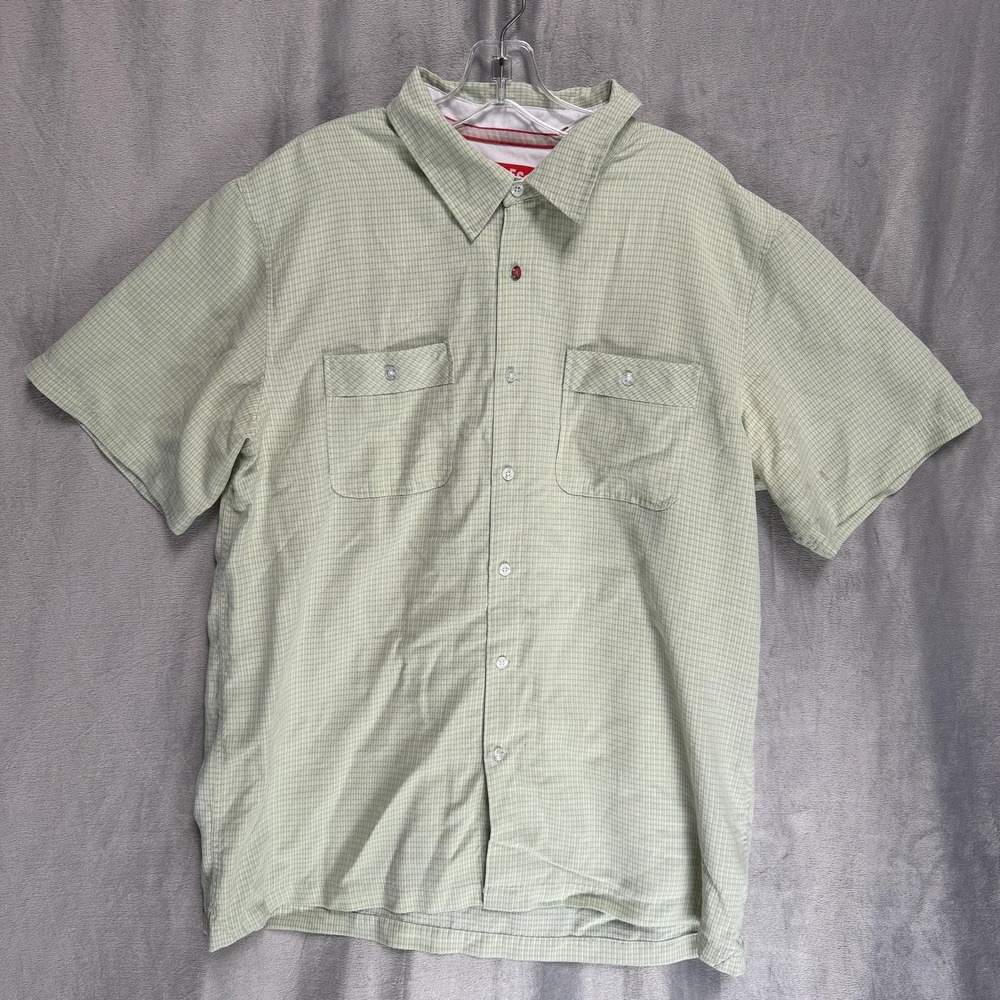 Toes on the Nose Shirt Mens Large Green Plaid Short Sleeve Button‎ Front Surf